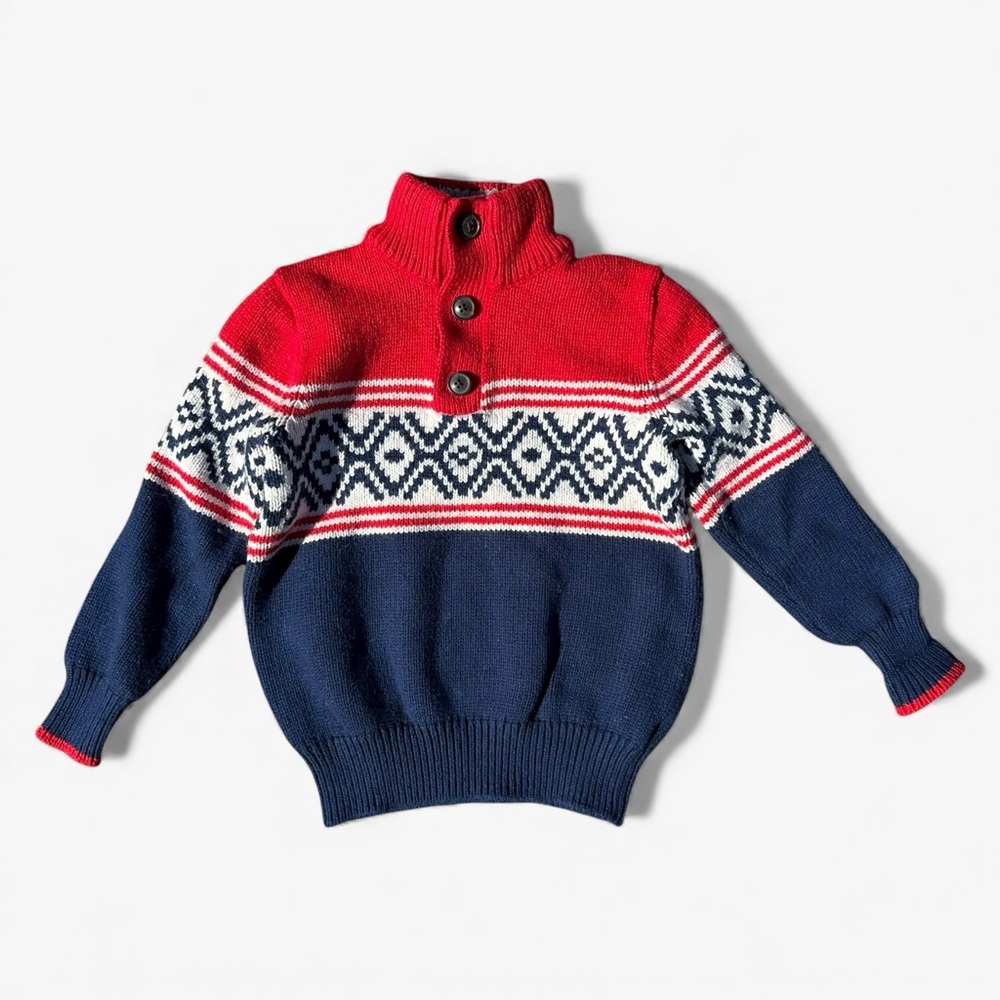 GAP Kids Red Navy Wool Blend Nordic Pattern Sweater Size S (6–7)